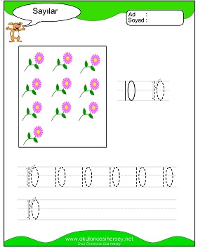 okul öncesi 1 sayısı çizgi çalışması